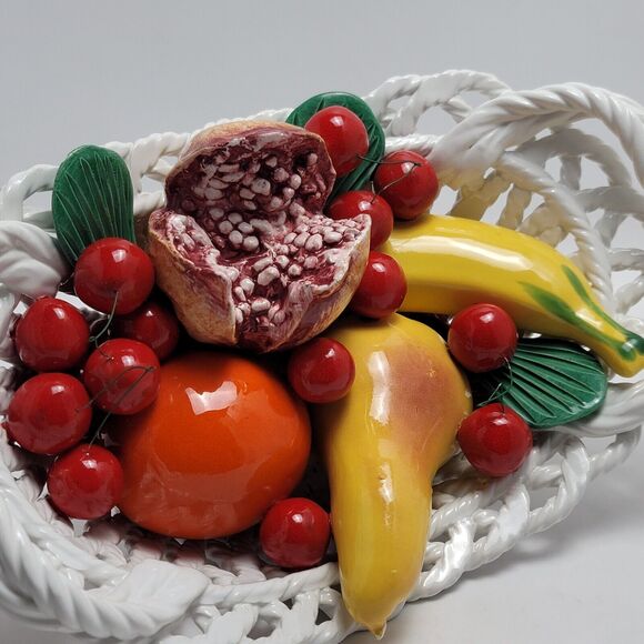 Capodimonte Ceramic Woven Basket Fruit Bowl Centerpiece Hand Painted Italy - Picture 3 of 15